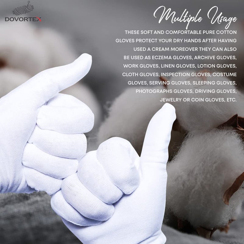 DOVORTEX 20 Pcs White Cotton Gloves| Cotton Gloves for Eczema| Cotton Gloves for Dry Hands| Moisturizing Gloves for Eczema| Inspection Gloves| Coin Handling and Jewelry Inspection Gloves| - Image 2