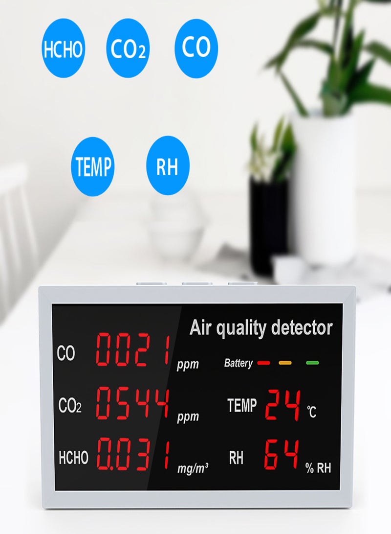 5 in 1 Multifunctional Detector LED Display CO CO2 HCHO Temperature Humidity Monitoring Home Desktop High Precisions Quick Detect Air Quality Detector Home Indoor Outdoor Office Hotel Environmental - Image 4