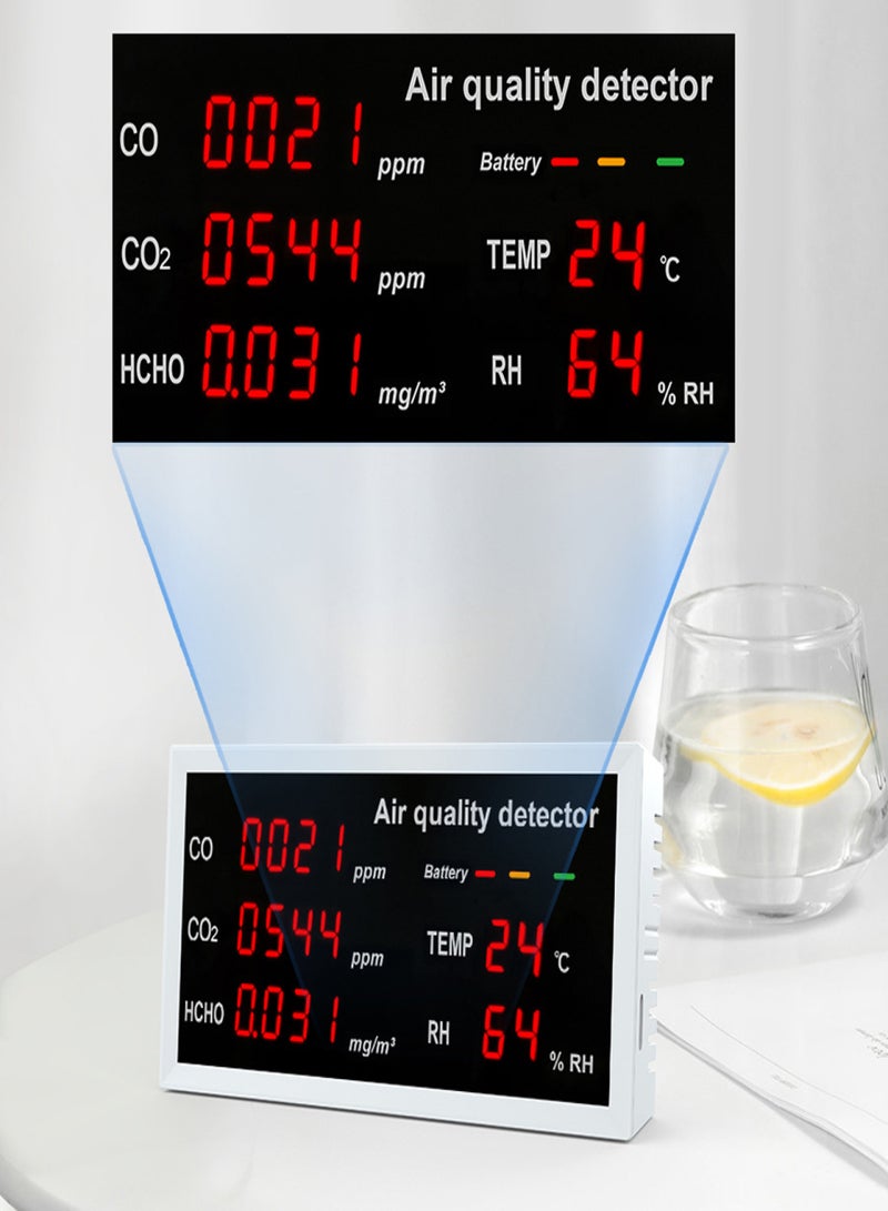 5 in 1 Multifunctional Detector LED Display CO CO2 HCHO Temperature Humidity Monitoring Home Desktop High Precisions Quick Detect Air Quality Detector Home Indoor Outdoor Office Hotel Environmental - Image 2
