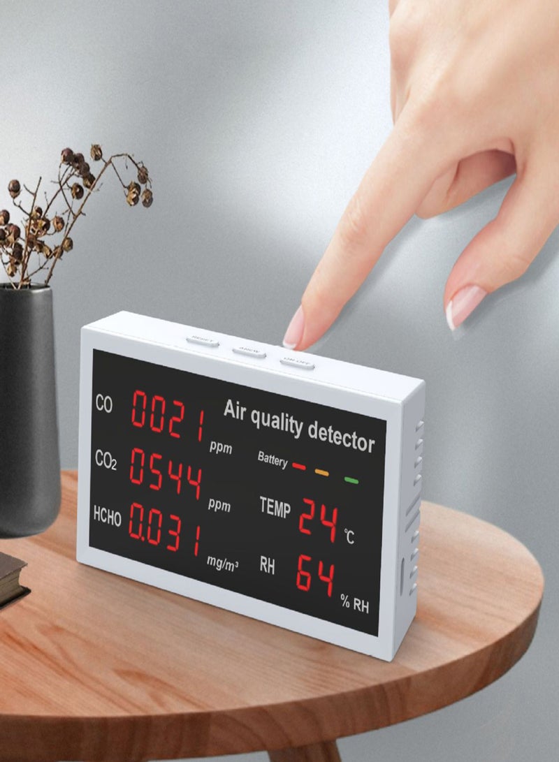 5 in 1 Multifunctional Detector LED Display CO CO2 HCHO Temperature Humidity Monitoring Home Desktop High Precisions Quick Detect Air Quality Detector Home Indoor Outdoor Office Hotel Environmental - Image 3
