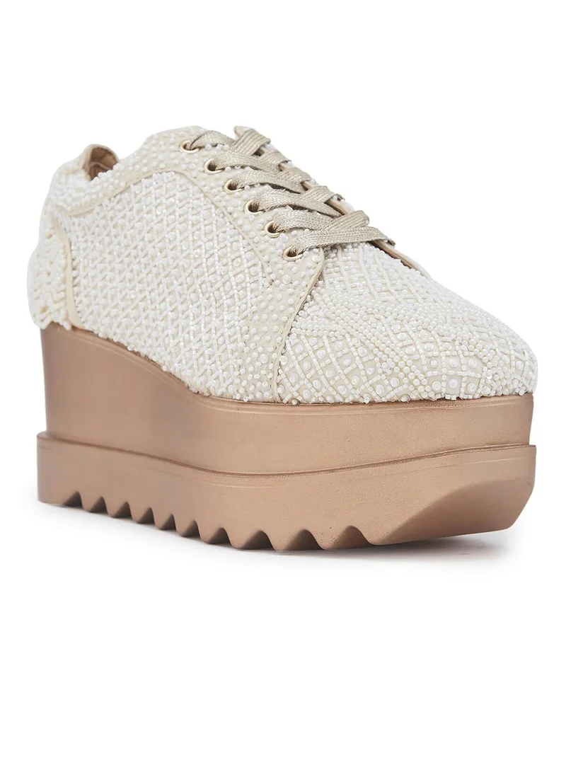 Anaar Anaar Kulfi Couture WEDGE SNEAKERS, Womens Festive, Special Occasion and Partywear Premium Shoes