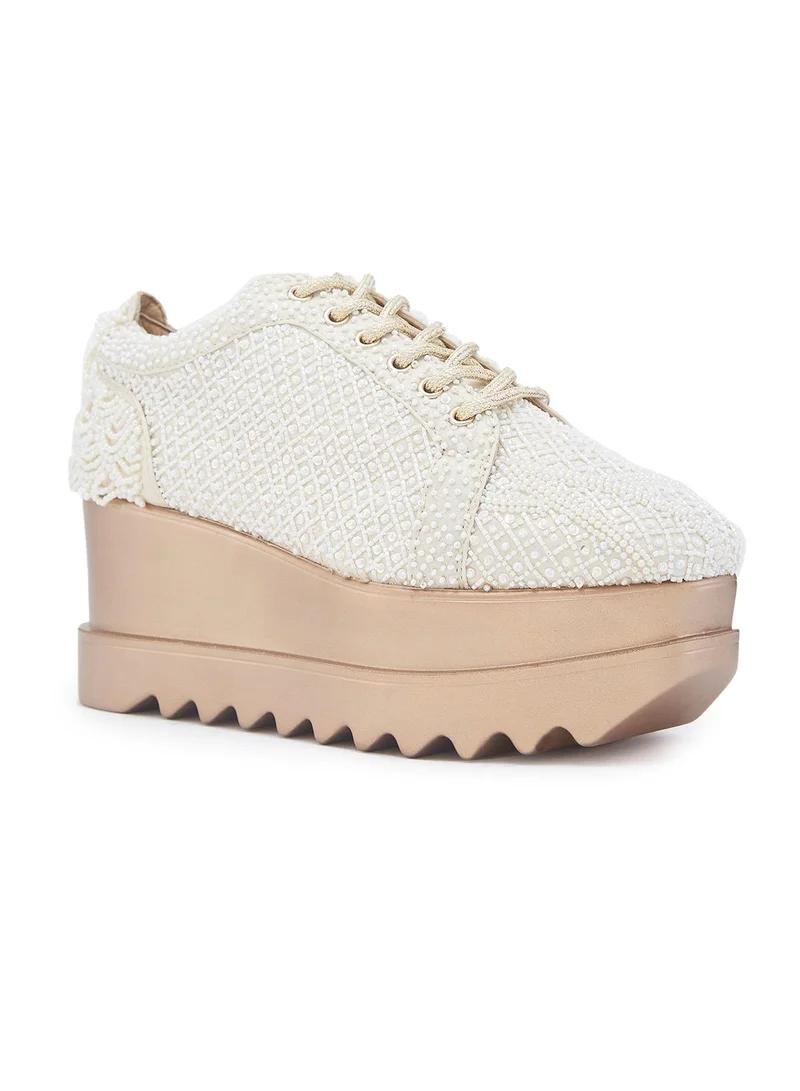 Anaar Anaar Kulfi Couture WEDGE SNEAKERS, Womens Festive, Special Occasion and Partywear Premium Shoes