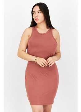 Women Plain Mini Dress, Brown