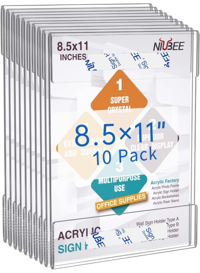 TPGP 8.5x11 inch Wall Mount Acrylic Sign Holder with 3M Tape Adhesive for Office, Home, Store, Restaurant-No Drilling (10 Pack) - Image 1