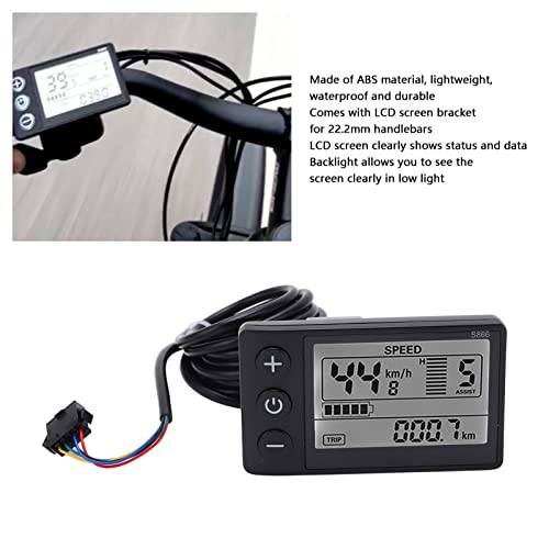 Goshyda S866 Bike Computer, Electric Display LCD Meter, 24V 36V 48V Electric Scooter Control Panel with Plug, Bike Speedometer Odometer, Black, for 22.2mm/0.9in Handlebars - Image 3