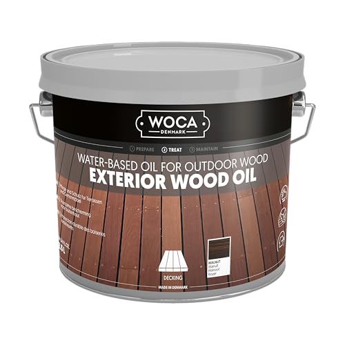 WOCA Denmark - Exterior Wood Oil - Water Based Penetrating Stain for Outdoor Wood Decks, Fences, Siding and Furniture - 2.5L - Walnut - Image 1