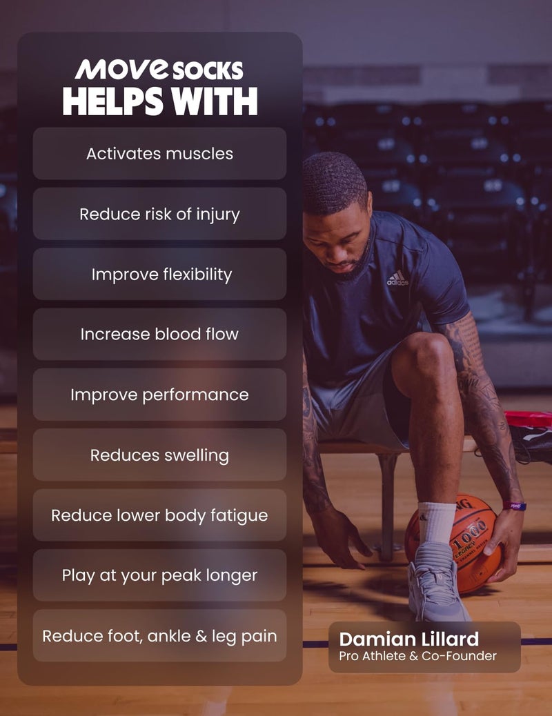 Move Compression Socks for Basketball & Running 25-35mmHG - Sports Crew socks with Shock Absorption, Anti-Blister, Moisture Wicking (US, Large, White) - Image 4