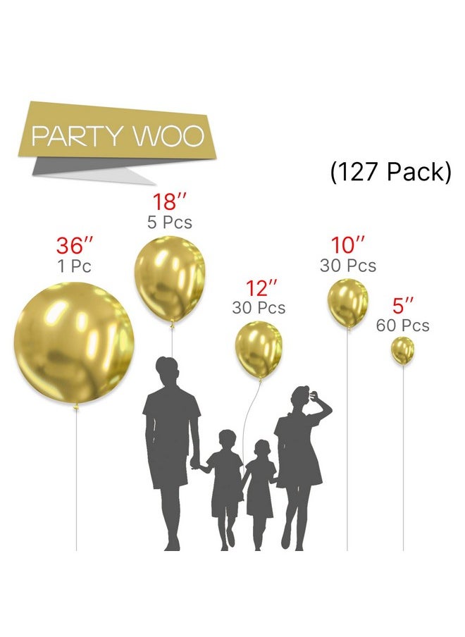 PartyWoo - Metallic Gold Balloons, 127 Pcs Gold Metallic Balloons Different Sizes Pack Of 36 Inch 18 Inch 12 Inch 10 Inch 5 Inch Chrome Gold Balloons For Balloon Garland As Party Decorations, Gold-G101 - Image 1