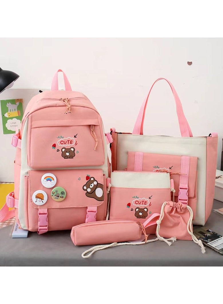 2024 new 5-piece adult backpack, student backpack set, backpack with pendant lunch bag, pencil case, handbag, girls' wallet  - Image 1