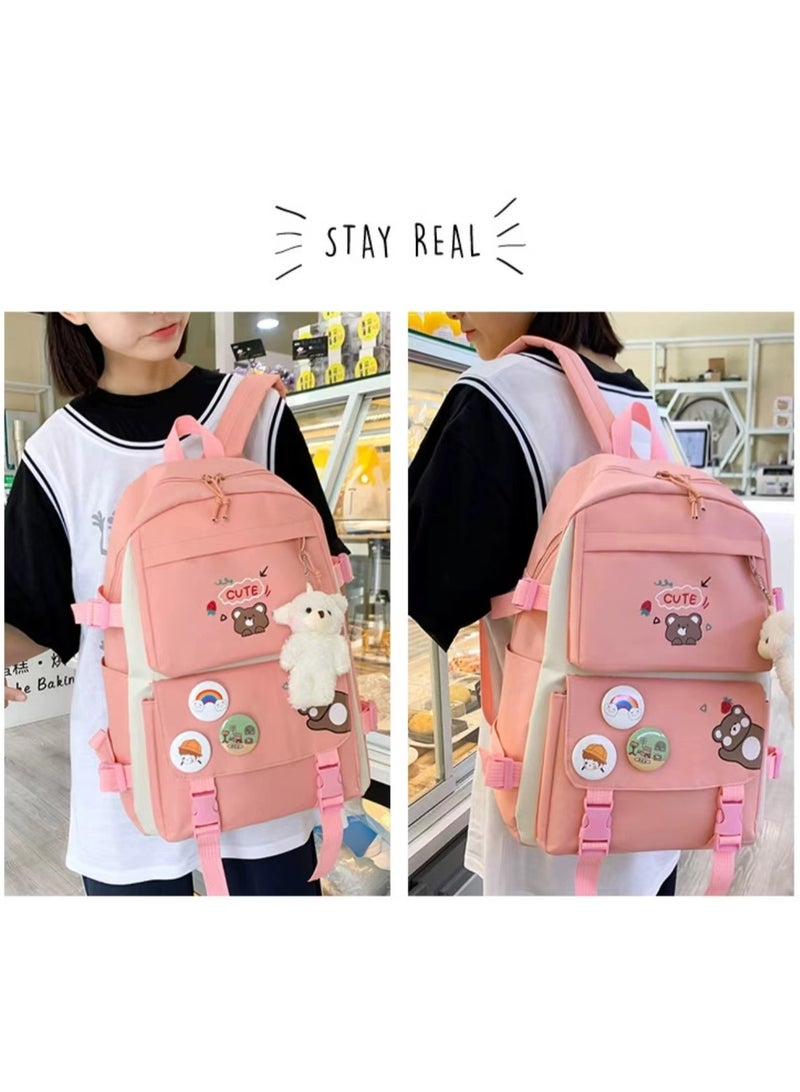 2024 new 5-piece adult backpack, student backpack set, backpack with pendant lunch bag, pencil case, handbag, girls' wallet  - Image 3
