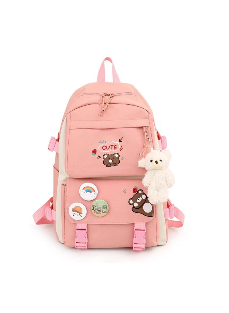 2024 new 5-piece adult backpack, student backpack set, backpack with pendant lunch bag, pencil case, handbag, girls' wallet  - Image 2
