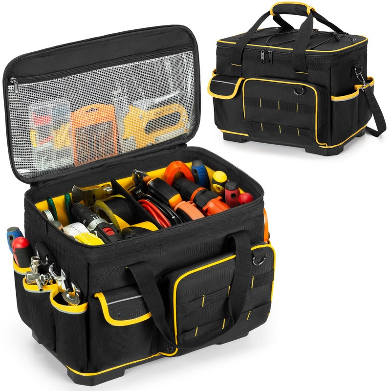 Marscamd 16inch Tool Bag with Hard Bottom and a Detachable Divider Heavy Duty Tool Tote with Multiple Pockets Black - Image 2