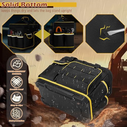 Marscamd 16inch Tool Bag with Hard Bottom and a Detachable Divider Heavy Duty Tool Tote with Multiple Pockets Black - Image 3
