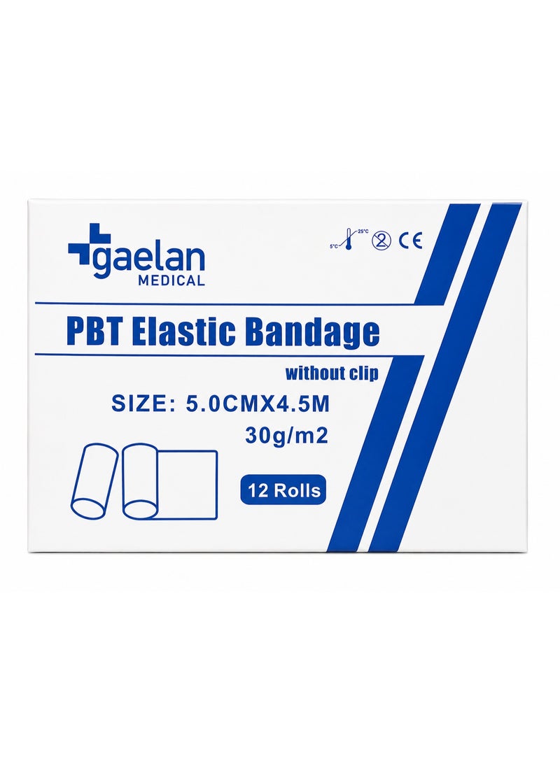 ضمادة مرنة طبية PBT من "جيلان" (Gaelan) بدون مشبك – 5 سم × 4.5 م، 12 لفة