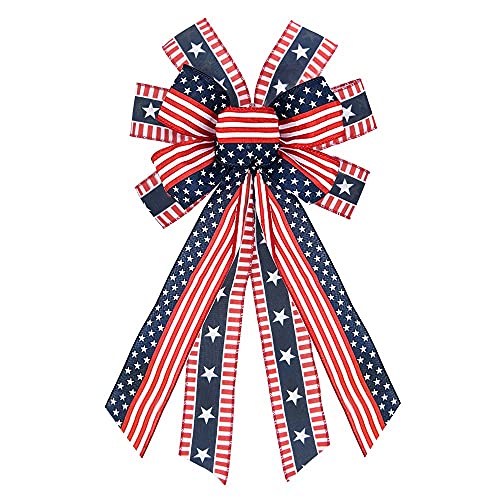 Large Veterans Day Patriotic Bows for Wreath American Flag Wreath Bow Stars and Stripes Burlap Ribbon Memorial Day Front Door Bows for Patriotic Christmas Decoration Supplies