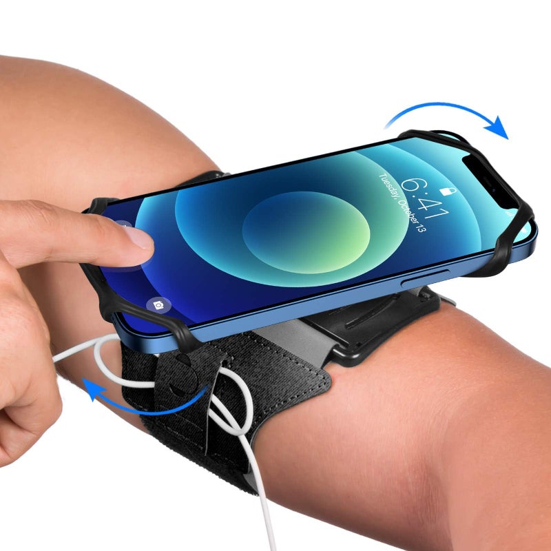 VUP Running Armband 360Â°Rotatable for iPhone 17/16/15/14/13/Pro Max/Pro/Mini/12/11/SE/Xs/XR/X/8/7/Plus, Fits All 4-6.7 Inch Smartphones, with Key Holder Phone Armband for Running Hiking Biking (Black) - Image 1