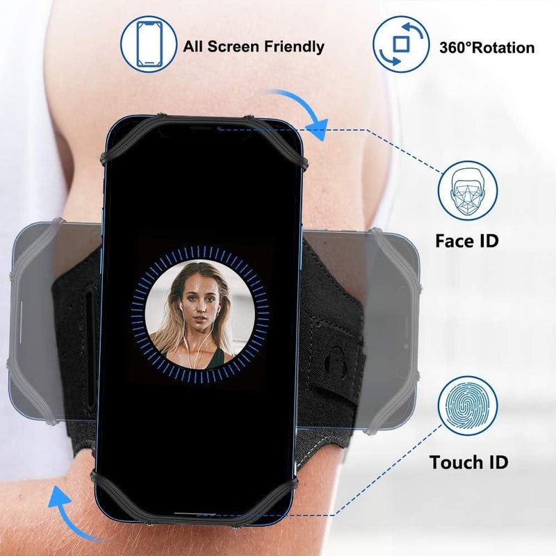 VUP Running Armband 360Â°Rotatable for iPhone 17/16/15/14/13/Pro Max/Pro/Mini/12/11/SE/Xs/XR/X/8/7/Plus, Fits All 4-6.7 Inch Smartphones, with Key Holder Phone Armband for Running Hiking Biking (Black) - Image 3