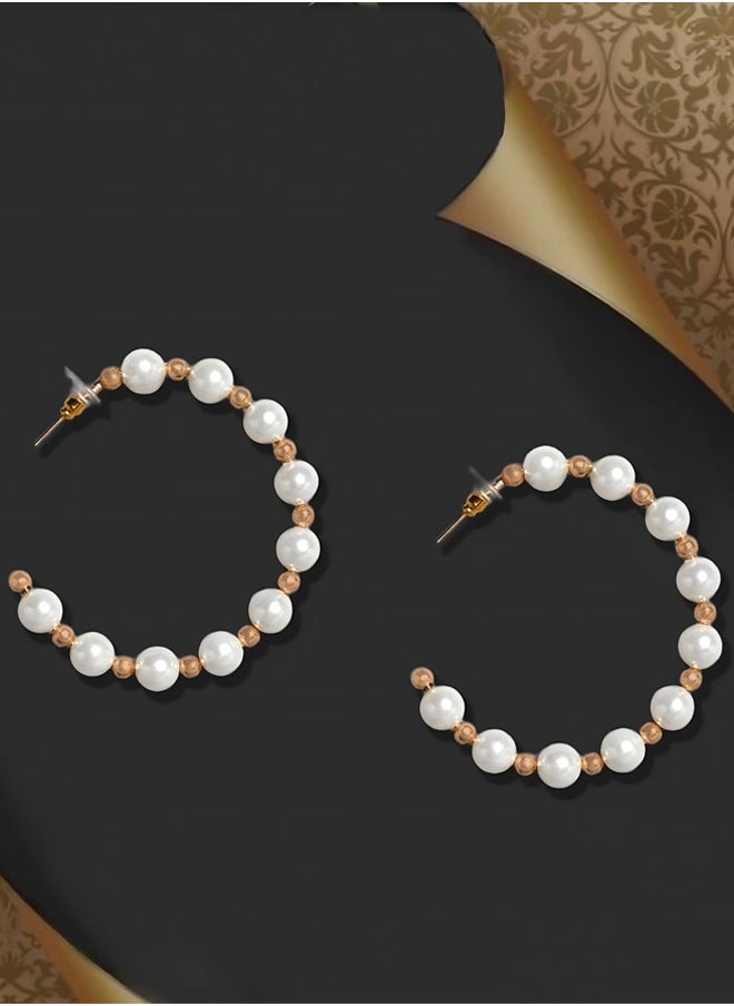 Just Peachy - Just Peachy Gold-Plated & White Circular Pearl Half Hoop Earrings Elegant Design with Classic Pearl Accents, Perfect for Any Occasion, Lightweight and Comfortable- Stylish Accessory - Image 1