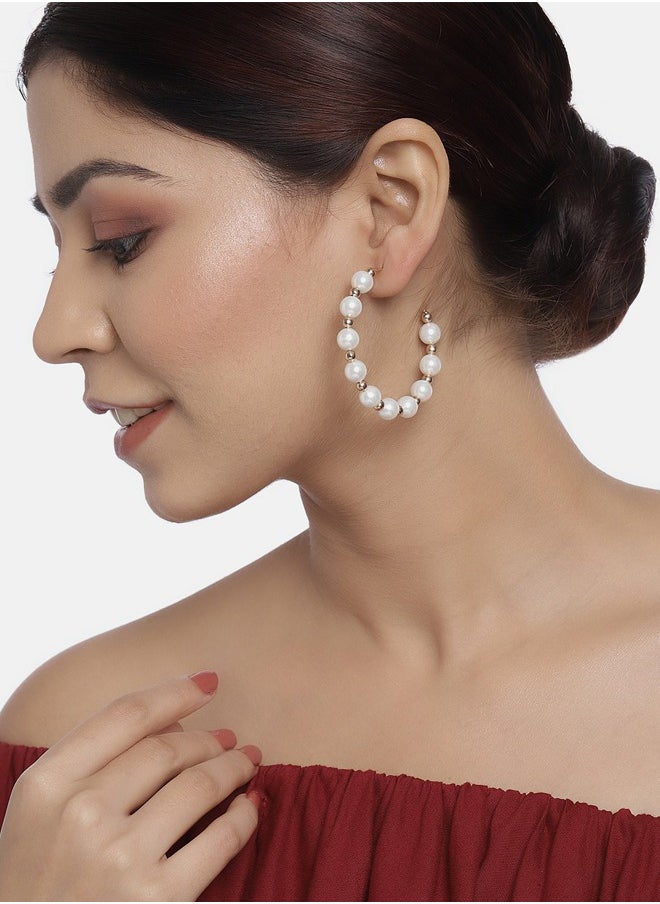Just Peachy - Just Peachy Gold-Plated & White Circular Pearl Half Hoop Earrings Elegant Design with Classic Pearl Accents, Perfect for Any Occasion, Lightweight and Comfortable- Stylish Accessory - Image 1