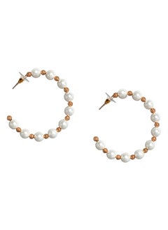 Just Peachy Gold-Plated & White Circular Pearl Half Hoop Earrings Elegant Design with Classic Pearl Accents, Perfect for Any Occasion, Lightweight and Comfortable- Stylish Accessory