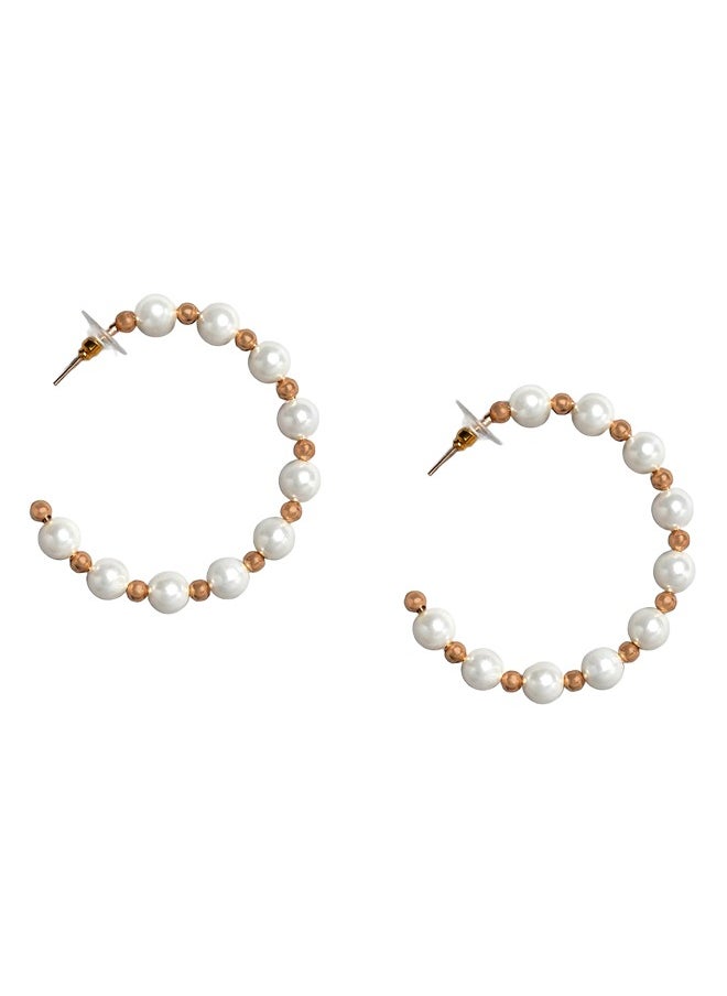 Just Peachy - Just Peachy Gold-Plated & White Circular Pearl Half Hoop Earrings Elegant Design with Classic Pearl Accents, Perfect for Any Occasion, Lightweight and Comfortable- Stylish Accessory - Image 1