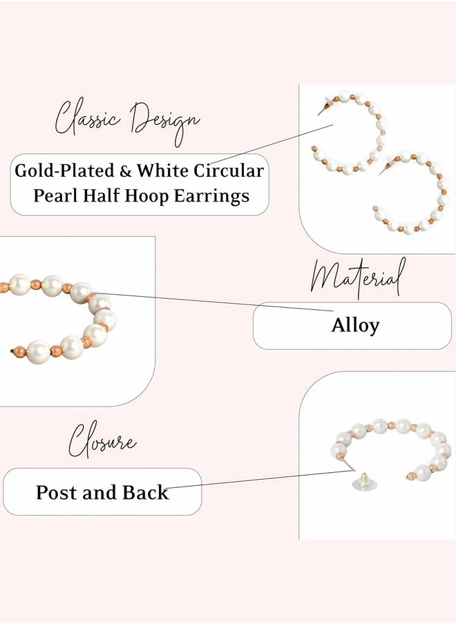 Just Peachy - Just Peachy Gold-Plated & White Circular Pearl Half Hoop Earrings Elegant Design with Classic Pearl Accents, Perfect for Any Occasion, Lightweight and Comfortable- Stylish Accessory - Image 1