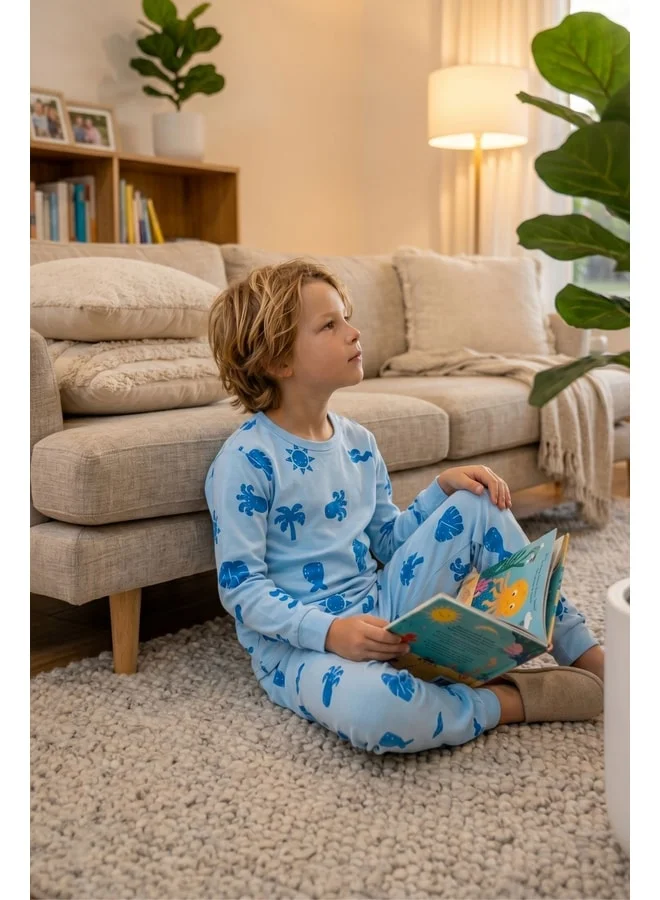 zuzunga Sea-Themed Blue 100% Cotton Boys' Pajama Set.