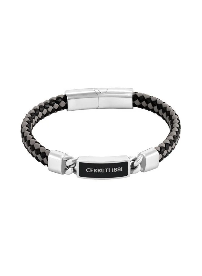 CERRUTI 1881 Isidoro Black Grey Braided Leather Bracelet for Men