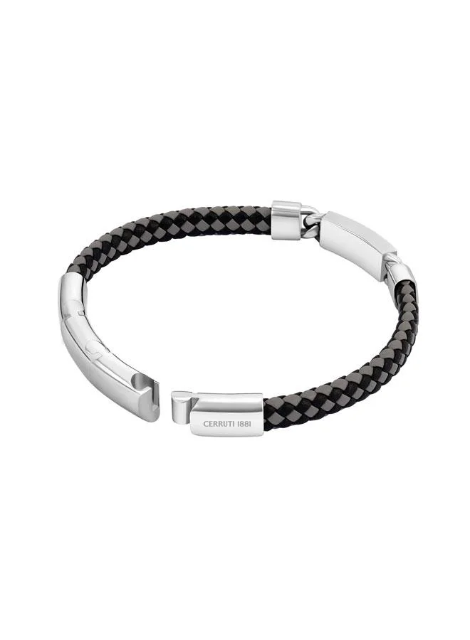 CERRUTI 1881 Isidoro Black Grey Braided Leather Bracelet for Men