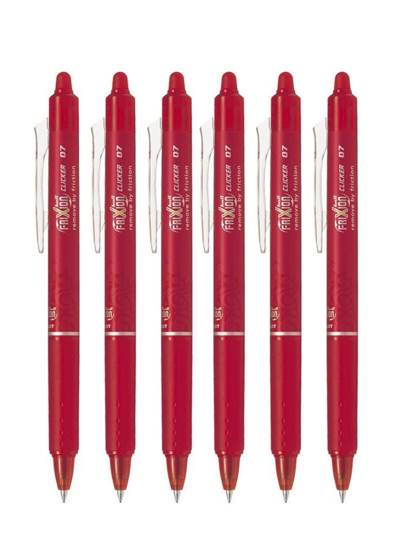 PILOT 6-Piece Frixion Clicker Erasable Ball Pen 0.7mm Tip Red Ink  - Image 1