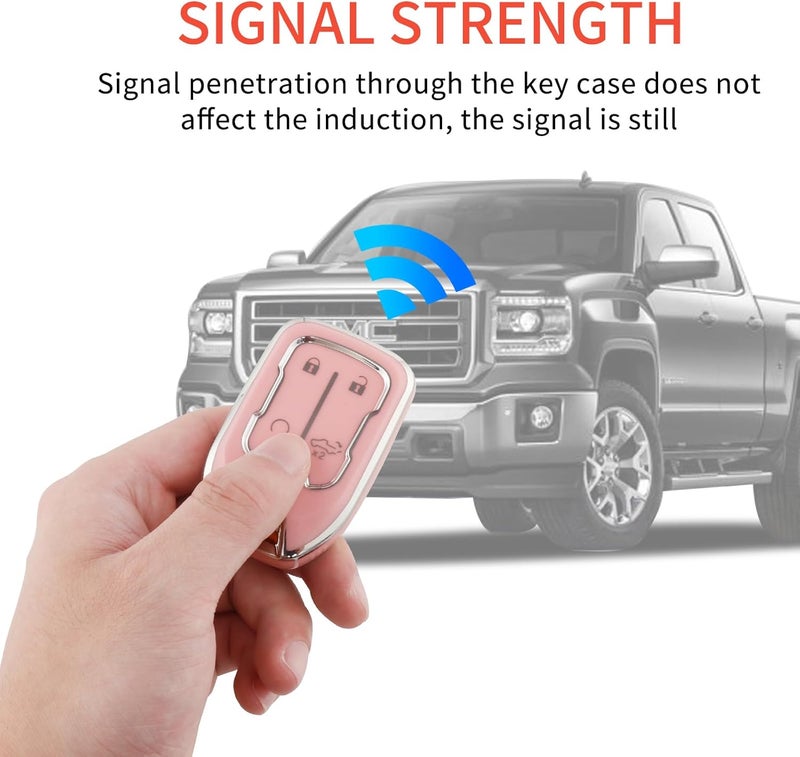 PANGPAI Pink Key Fob Cover for Chevy GMC, Soft TPU Key Case Protection with Bling Keychain Fit for Silverado GMC Sierra 1500 2500HD 3500HD Terrain Acadia 5 Buttons - Image 5