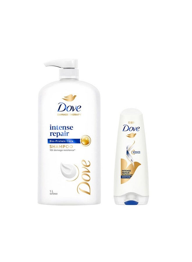 Dove Intense Repair Shampoo 1 Litre + Conditioner 175ml, Combo | For Dry and Damaged Hair | Enriched with Fibre Actives | Strengthens Smooth & Strong Hair - Image 1