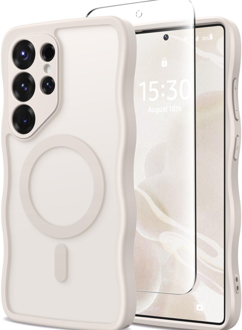 CAPRARO for Samsung Galaxy S25 Ultra Case for Women Girls, Upgraded [Full Camera Protection] [Compatible with MagSafe] Cute Wave Translucent Matte Phone Case for Samsung S25 Ultra,  Milky White  - Image 1