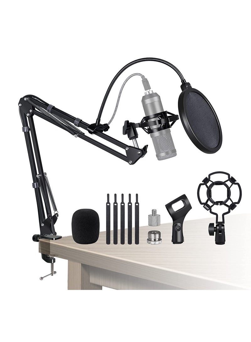 XiuWoo Mic Arm Stand Desk Heavy Duty Adjustable Suspension Microphone Boom Scissor Stands with Shock Mount and Pop Filter for Blue Yeti Nano, Live Streaming, Recording, Games(without Microphone)  - Image 1