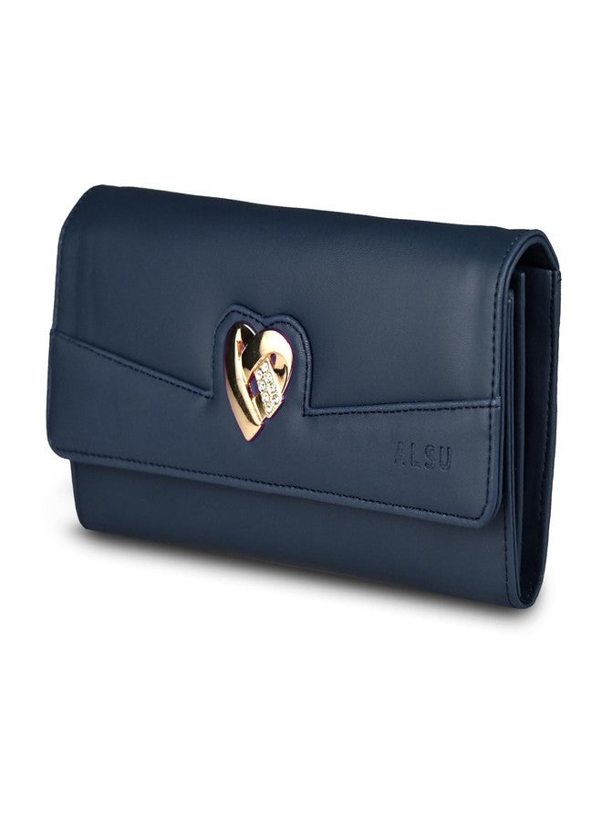 ALSU Women's Hand Wallet Purse Clutch | Phone Slots | Coin Pocket | 4 Card Slots| Zip Pocket| Trendy| Party use| Casual use| Faux Leather| (Blue) - Image 1