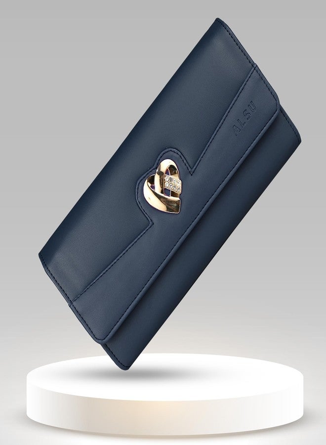 ALSU Women's Hand Wallet Purse Clutch | Phone Slots | Coin Pocket | 4 Card Slots| Zip Pocket| Trendy| Party use| Casual use| Faux Leather| (Blue) - Image 2