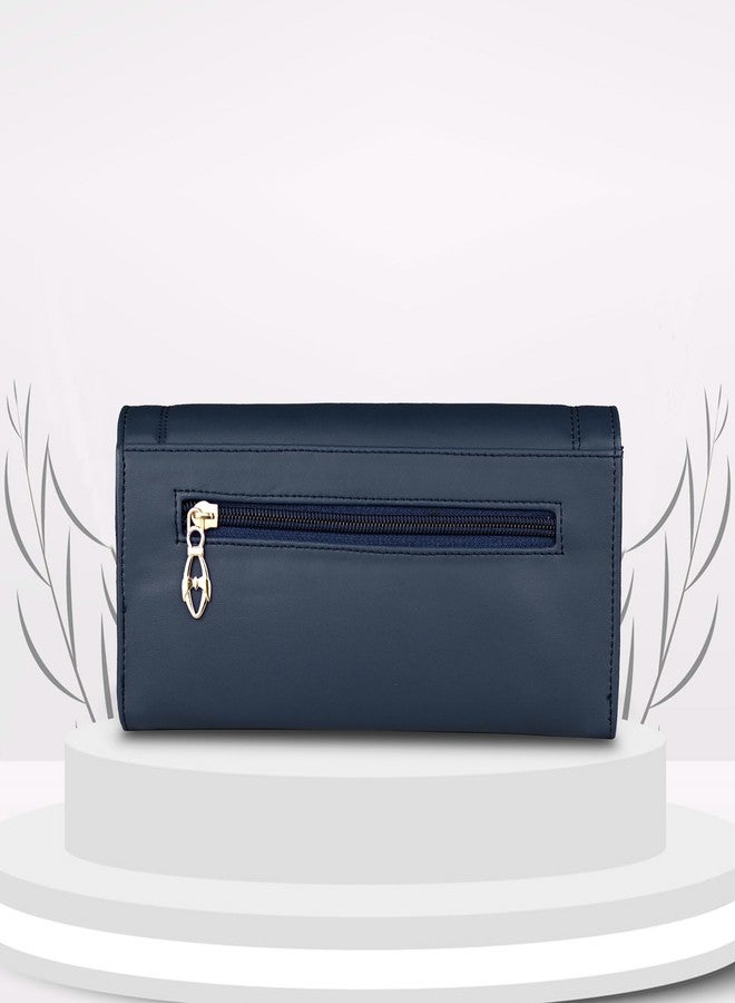 ALSU Women's Hand Wallet Purse Clutch | Phone Slots | Coin Pocket | 4 Card Slots| Zip Pocket| Trendy| Party use| Casual use| Faux Leather| (Blue) - Image 3