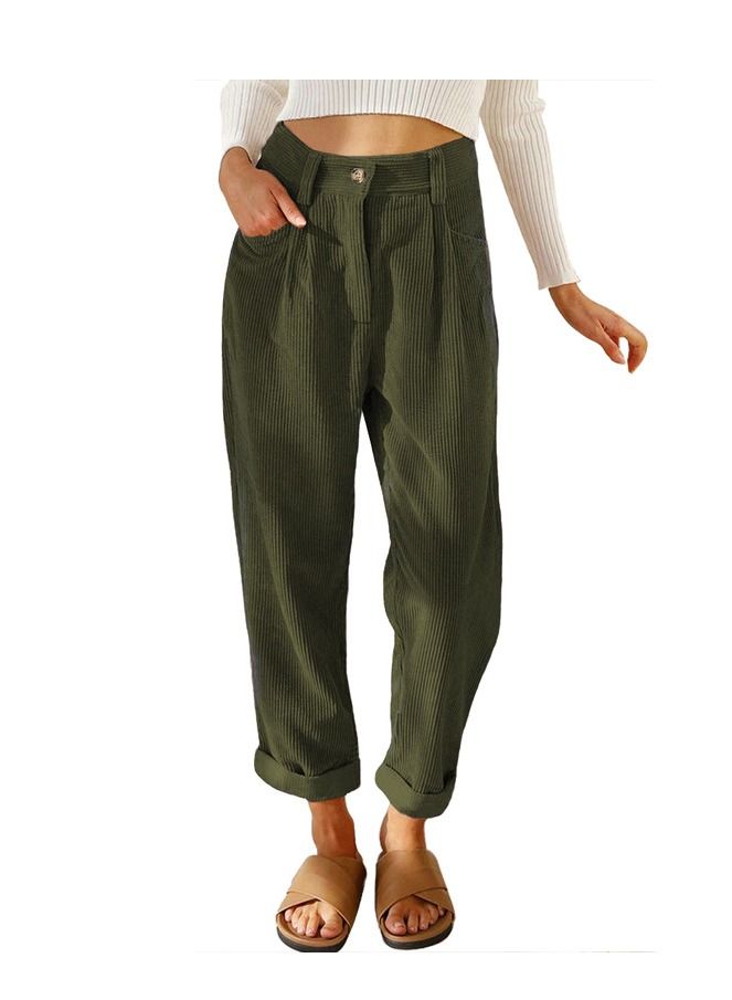 Loquat New Women's High-waisted Solid Color Corduroy Loose Casual Pants 