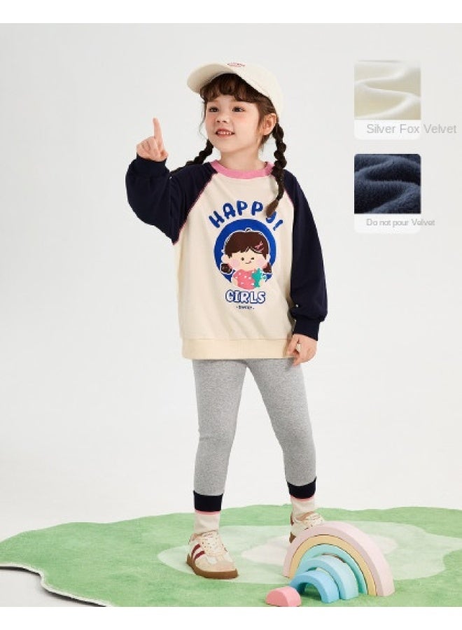 JELLYBABY Cartoon Color Block】spring Outfit For Girls, Back-to-school Season Set, Children's Pullover Hoodie + Leggings Casual Two-piece Set - Image 1