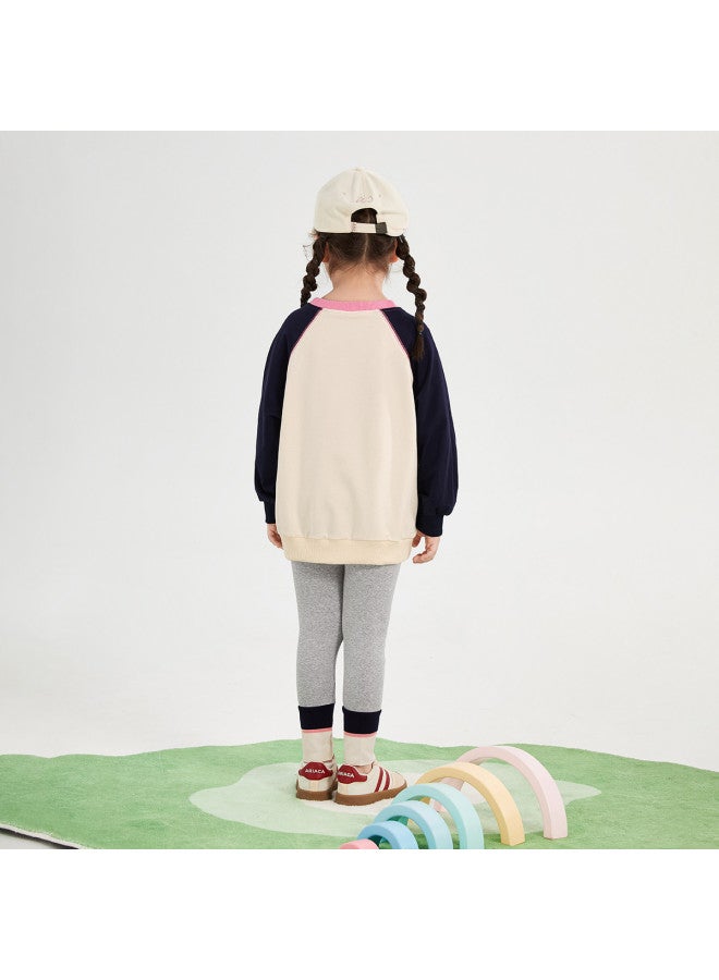 JELLYBABY Cartoon Color Block】spring Outfit For Girls, Back-to-school Season Set, Children's Pullover Hoodie + Leggings Casual Two-piece Set - Image 4