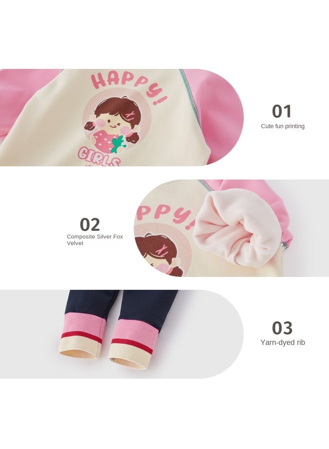 JELLYBABY Cartoon Color Block】spring Outfit For Girls, Back-to-school Season Set, Children's Pullover Hoodie + Leggings Casual Two-piece Set - Image 5