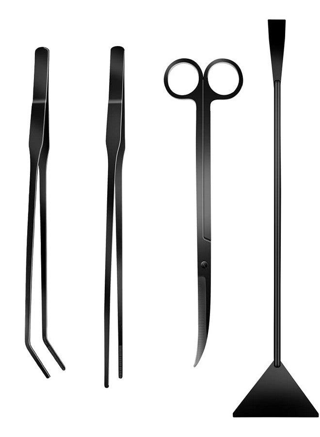 PAFOWO 4Pcs Aquascaping Tools Kit, Long Stainless Steel Aquarium Plant Tools with Black Anti-rust Coating, Aquarium Tweezers, Scissors, and Scrapers for Aquascaping Cleaning（Magnetic Tool Holder） - Image 1