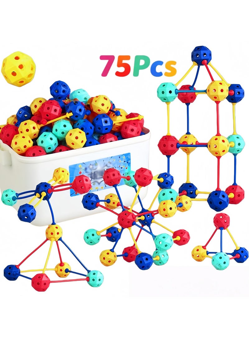 75Pcs Building Blocks for Toddlers & Kids Toy Building Sets with Storage Box - Educational Toy DIY Creative 3D Learning Toys s for Boys Girls Kids Age 3+ Years Old - Image 1