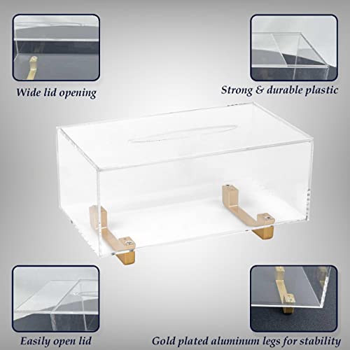 YoBa Thick Acrylic Tissue Box Holder Rectangular Clear Tissue Box Dispenser with Gold Plated Aluminum Legs for Bathroom, Kitchen, Bedroom, Office, Hotels and Restaurant - Image 5