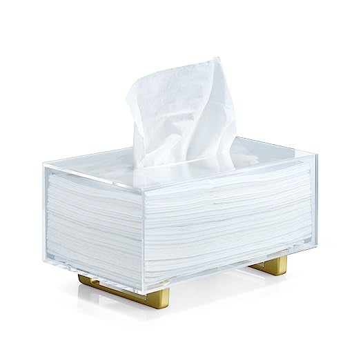 YoBa Thick Acrylic Tissue Box Holder Rectangular Clear Tissue Box Dispenser with Gold Plated Aluminum Legs for Bathroom, Kitchen, Bedroom, Office, Hotels and Restaurant - Image 1