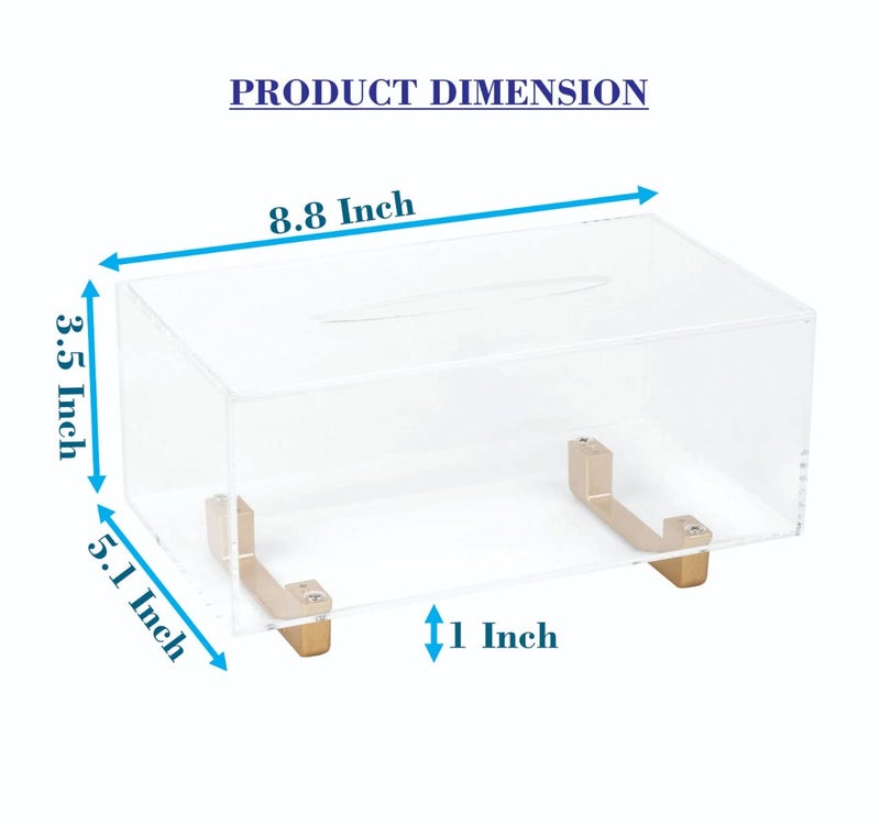 YoBa Thick Acrylic Tissue Box Holder Rectangular Clear Tissue Box Dispenser with Gold Plated Aluminum Legs for Bathroom, Kitchen, Bedroom, Office, Hotels and Restaurant - Image 2