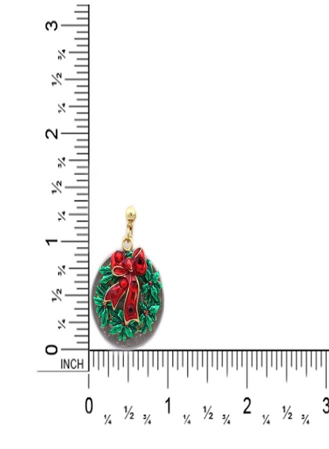 cocojewelry Christmas Wreath Red Bow Poinsettia Post Stud Earrings - Image 2