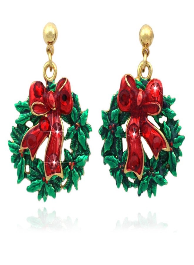 cocojewelry Christmas Wreath Red Bow Poinsettia Post Stud Earrings - Image 1