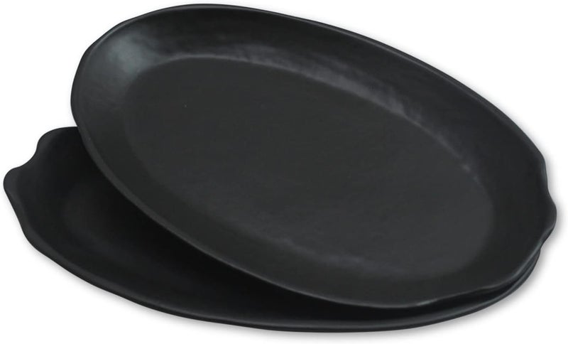 roro 11 Inch Handmade Ceramic Stoneware Dinner Plates in Matte Black Set of 2  Oval Design Perfect for Elegant Dining Plating and Serving Microwave Oven  Dishwasher Safe - Image 1