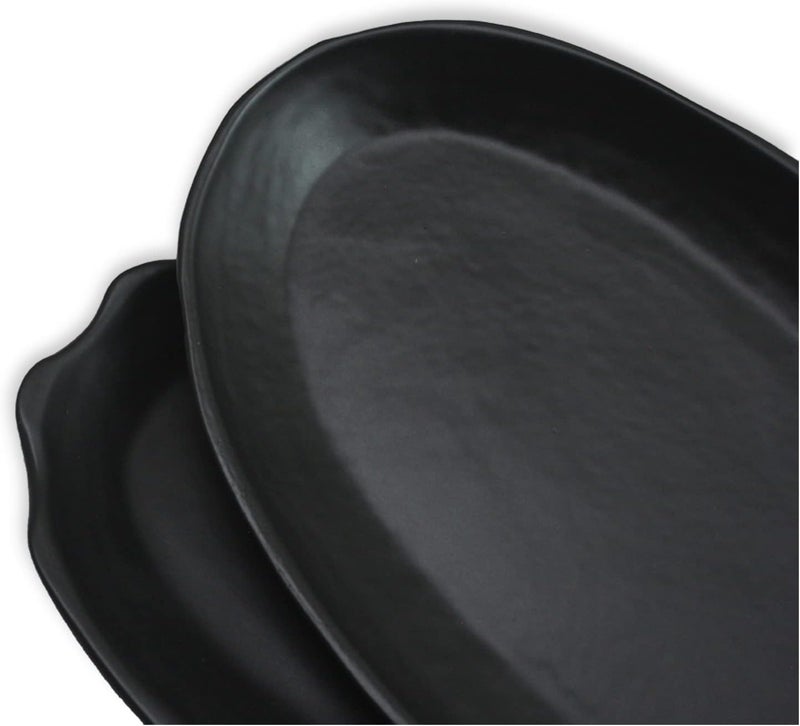 roro 11 Inch Handmade Ceramic Stoneware Dinner Plates in Matte Black Set of 2  Oval Design Perfect for Elegant Dining Plating and Serving Microwave Oven  Dishwasher Safe - Image 2